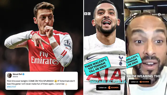 Mesut Ozil và Theo Walcott cổ vũ Tottenham đánh bại Man City