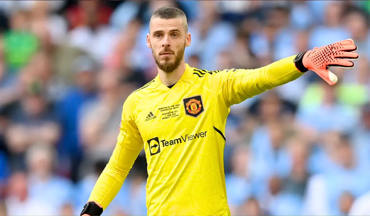 David de Gea chỉ tay. 