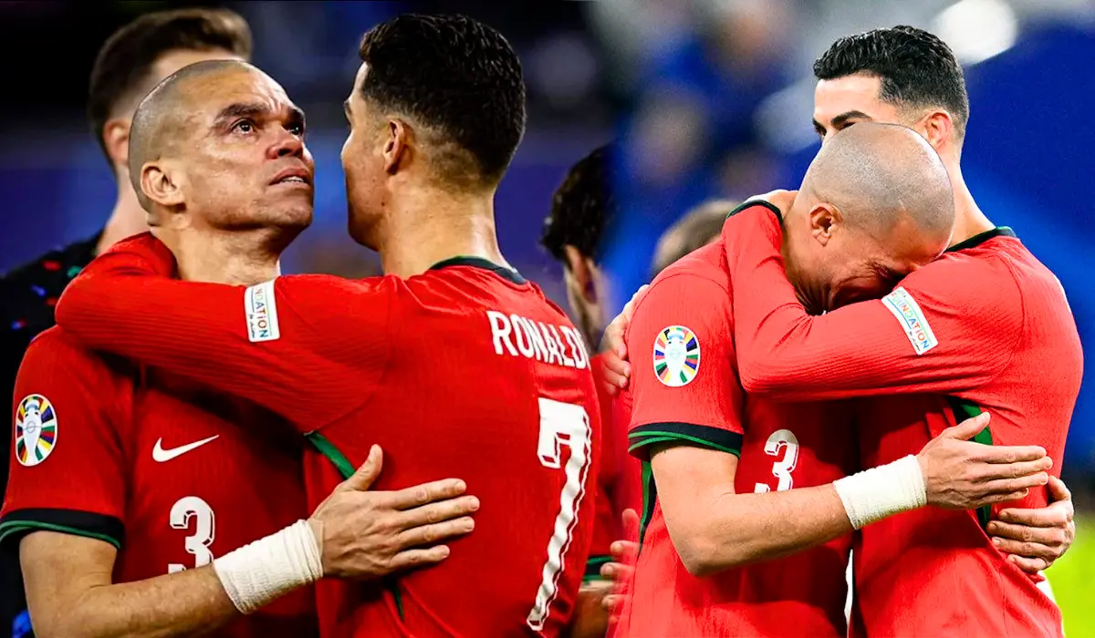 Pepe bật khóc nức nở trên vai Ronaldo.