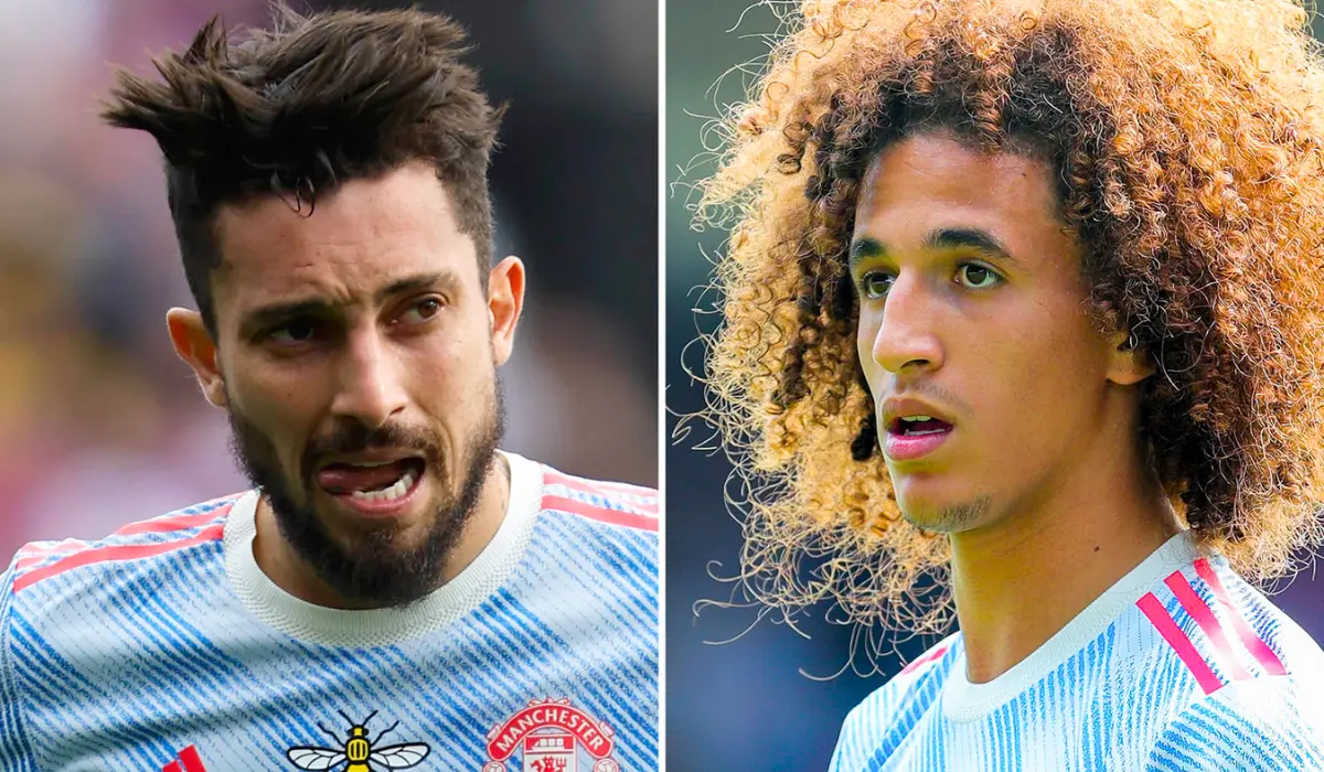 Hannibal Mejbri và Alex Telles.