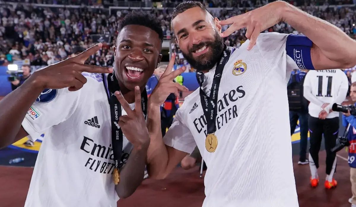 Benzema và Vinicius thời còn thi đấu cùng nhau tại Real Madrid.