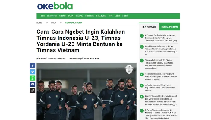 Trang báo Okezone của Indonesia cho rằng U23 Jordan muốn nhờ U23 Việt Nam để đánh bại U23 Indonesia