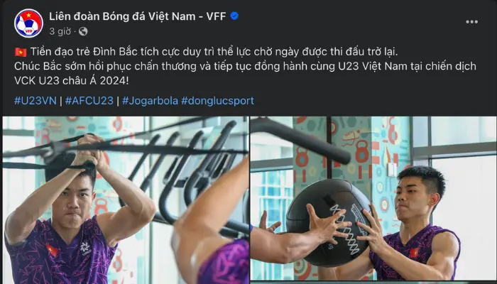 VFF đăng tải hình ảnh tập luyện của Đình Bắc