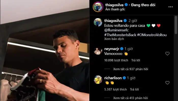 Silva thông báo trở lại Fluminense trên Instagram.