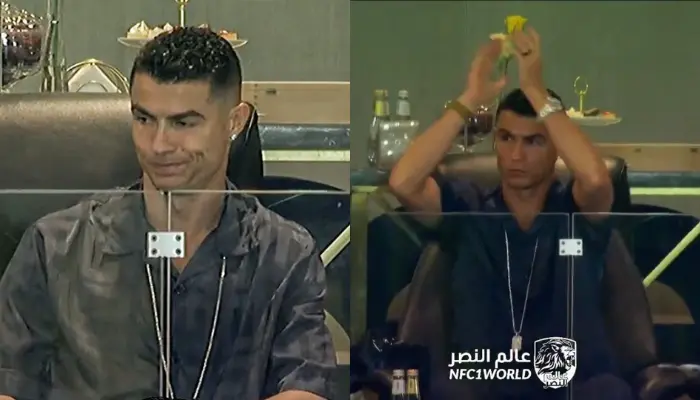 Ronaldo xuất hiện trên khán đài sân Al-Awwal dù bị treo giò.