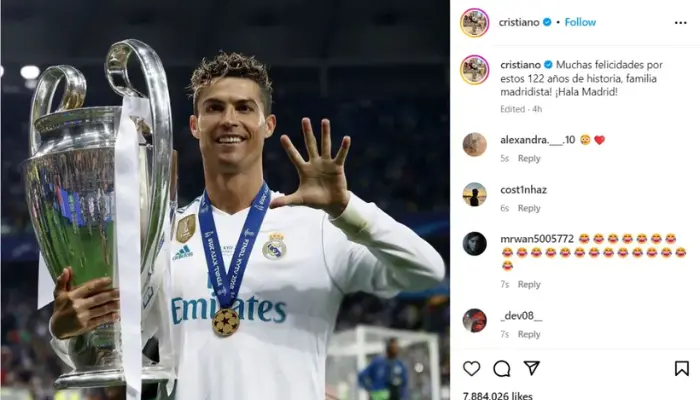 Cristiano Ronaldo chúc mừng sinh nhật Real Madrid