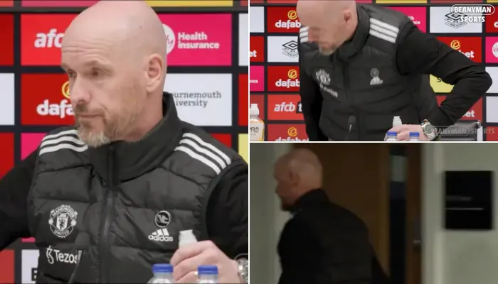 Ten Hag rời buổi họp báo giữa chừng sau khi bị phóng viên hỏi về thành tích của Man United.