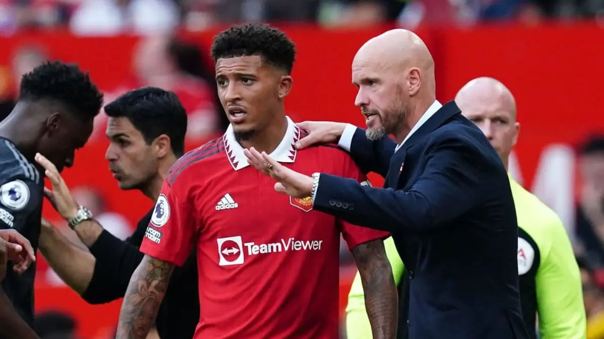 Jadon Sancho và HLV Erik ten Hag