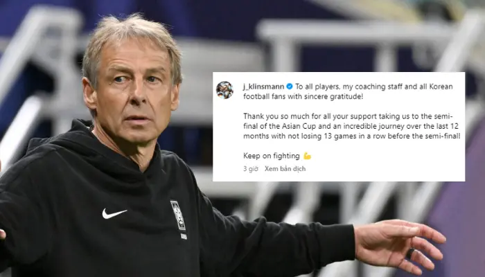 HLV Klinsmann đăng tải bài viết thông báo chia tay ĐT Hàn Quốc trên Instagram.