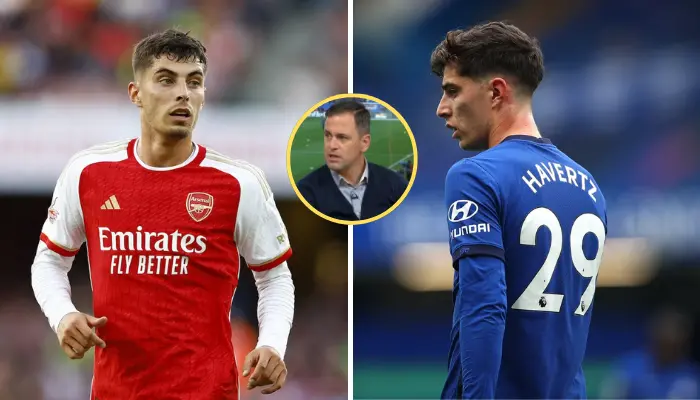 Havertz trong hai màu áo Arsenal và Chelsea