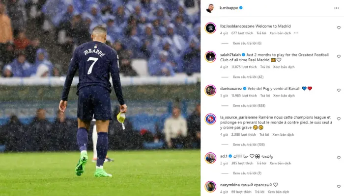 Mbappe đăng tải bài viết khó hiểu sau trận đấu trên Instagram.