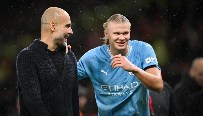 Pep Guardiola và Erling Haaland